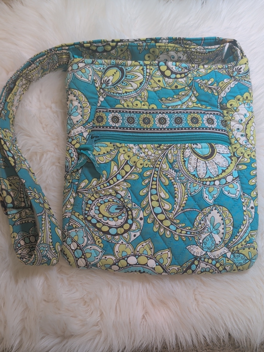 Vera Bradley Quilted Peacock Teal Paisley Crossbody Bag Adjustable Strap